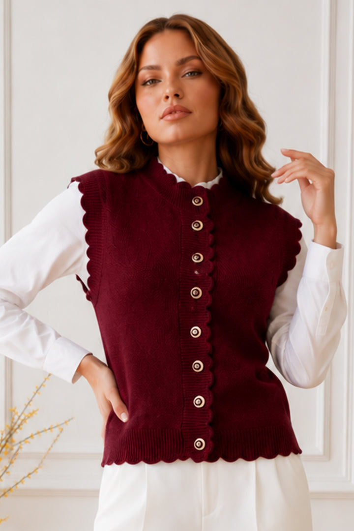 BNG Women Düğmeli Triko Yelek R4485 Bordo - Greensboro