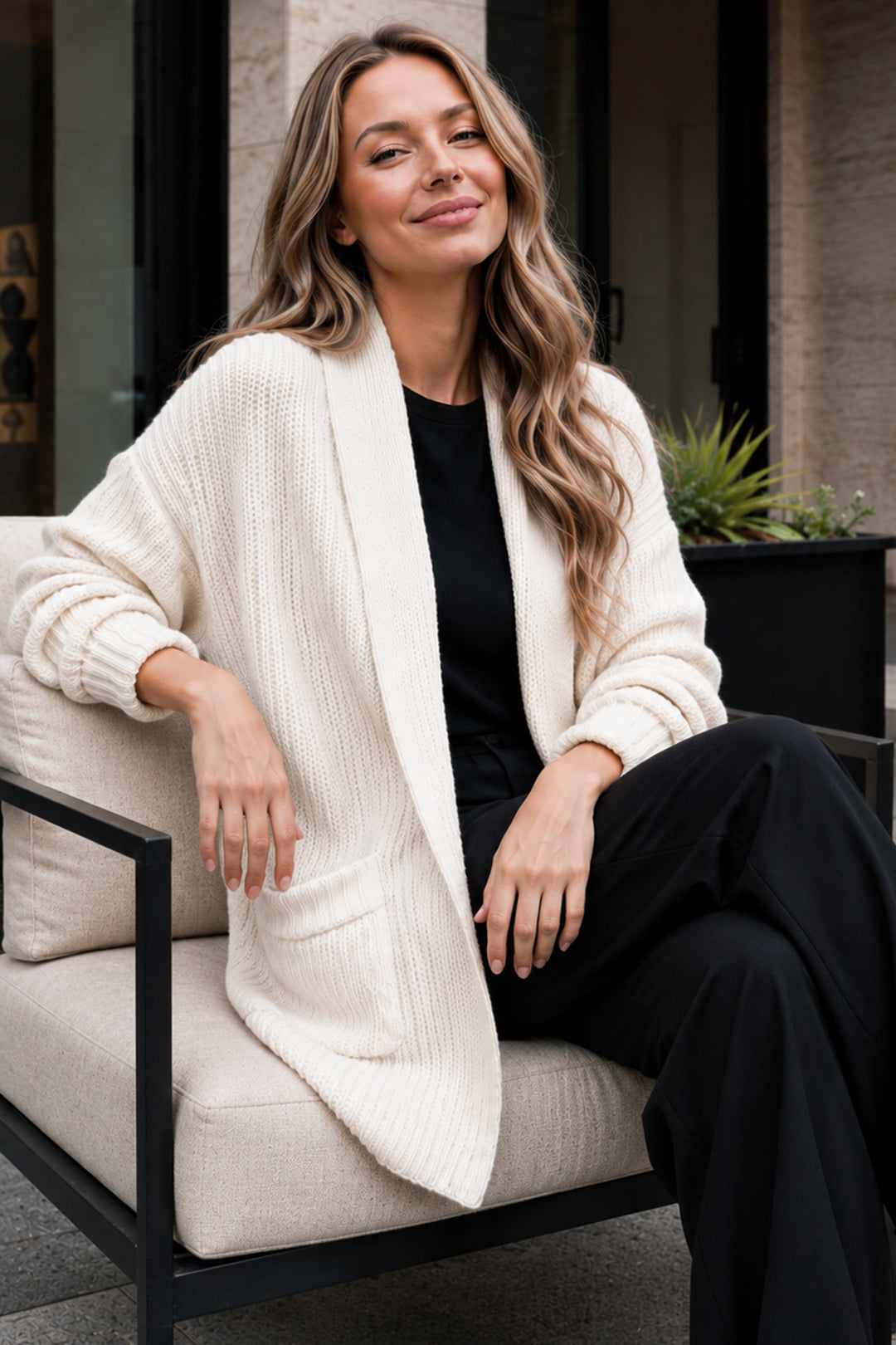 BNG Women Cepli Triko Hırka R4596 Ekru - Breda