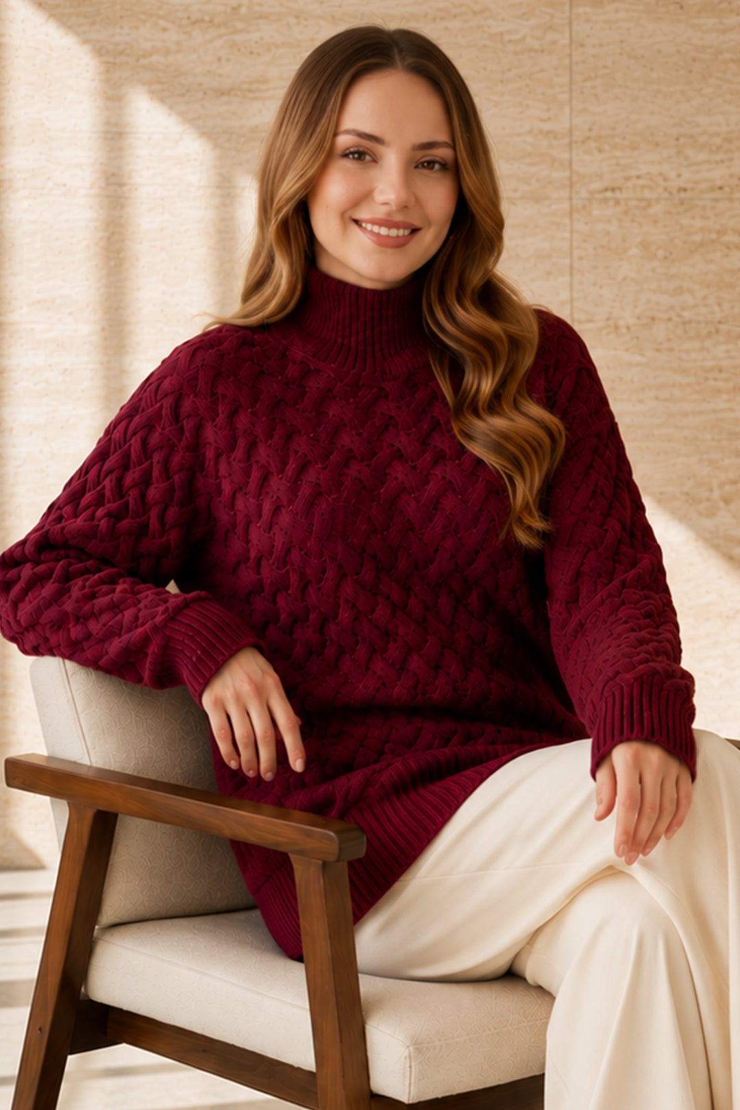 BNG Women Balıkçı Yaka Triko Kazak R4518 Bordo - Gelsenkirchen