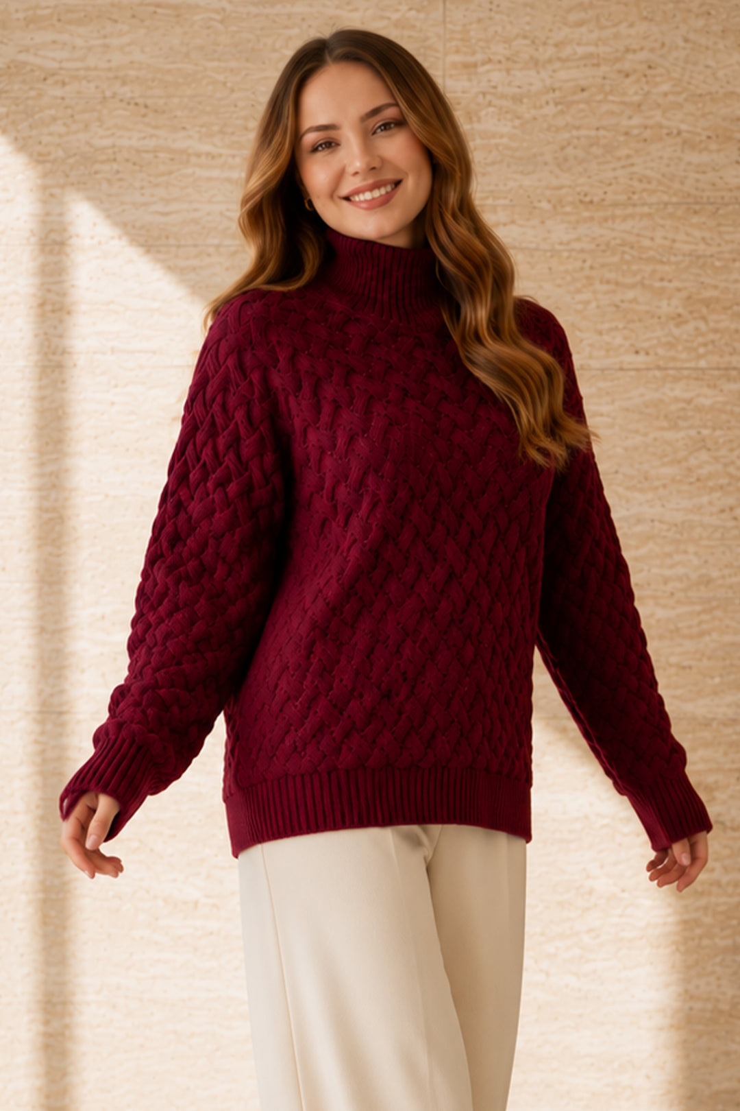 BNG Women Balıkçı Yaka Triko Kazak R4518 Bordo - Gelsenkirchen