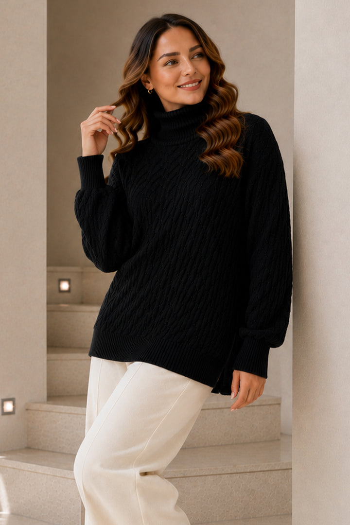 BNG Women Balıkçı Yaka Triko Kazak R4518 Siyah - York