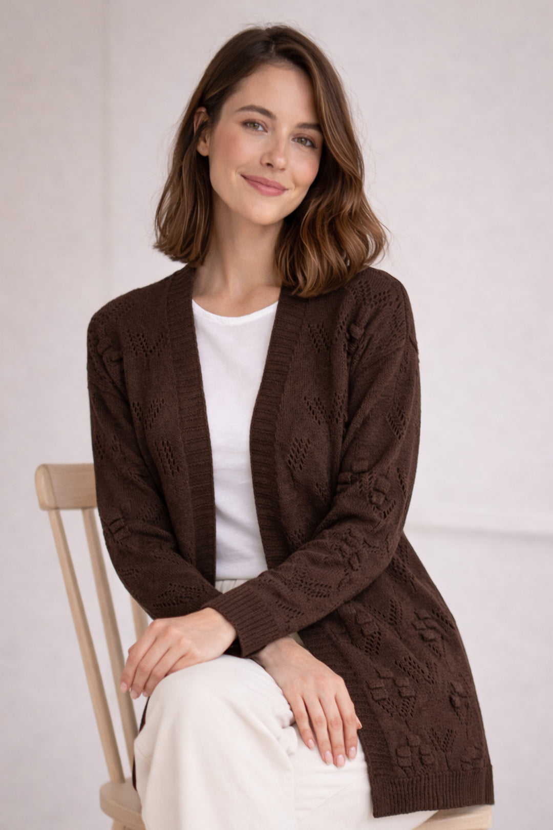 BNG Women Yazlık Pamuk Hırka R4551 Kahverengi - Charlotte
