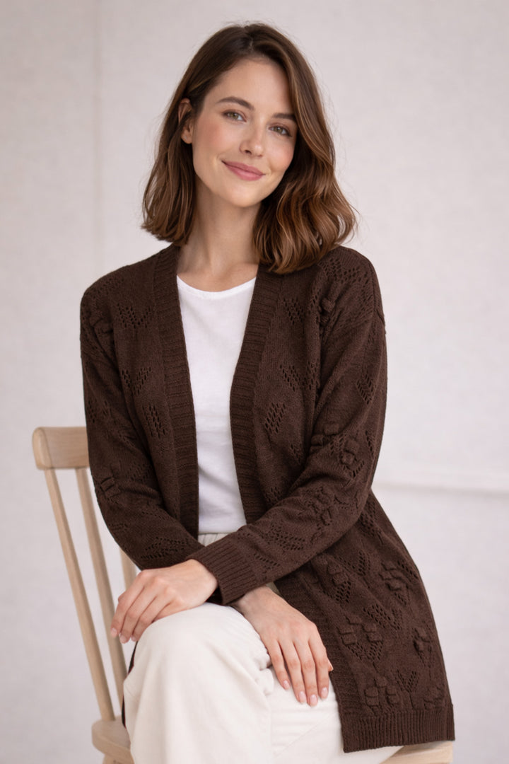 BNG Women Yazlık Pamuk Hırka R4551 Kahverengi - Charlotte
