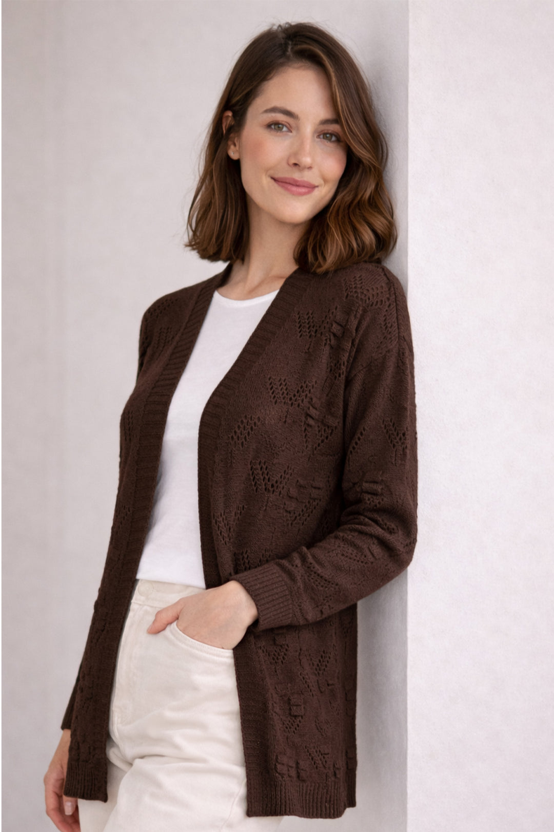 BNG Women Yazlık Pamuk Hırka R4551 Kahverengi - Charlotte