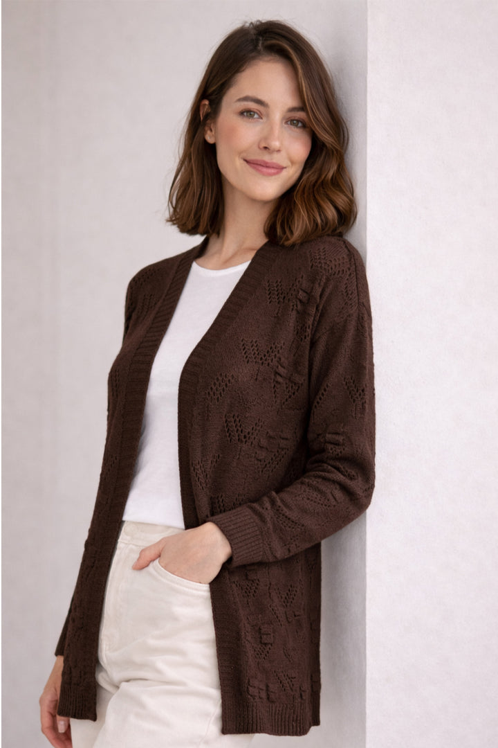 BNG Women Yazlık Pamuk Hırka R4551 Kahverengi - Charlotte