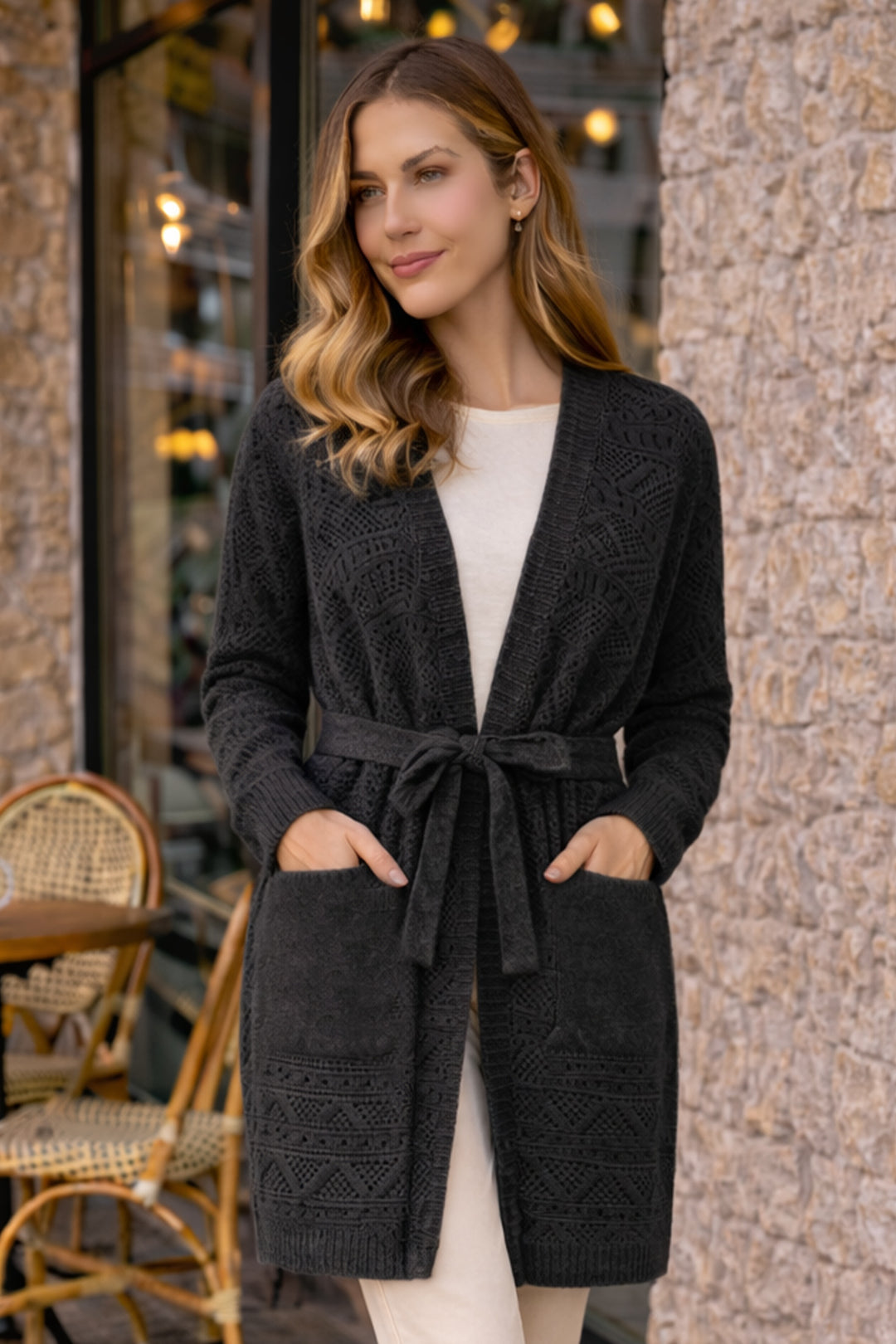 BNG Women Yazlık Pamuk Hırka R4348 Antrasit - Ludwigsburg