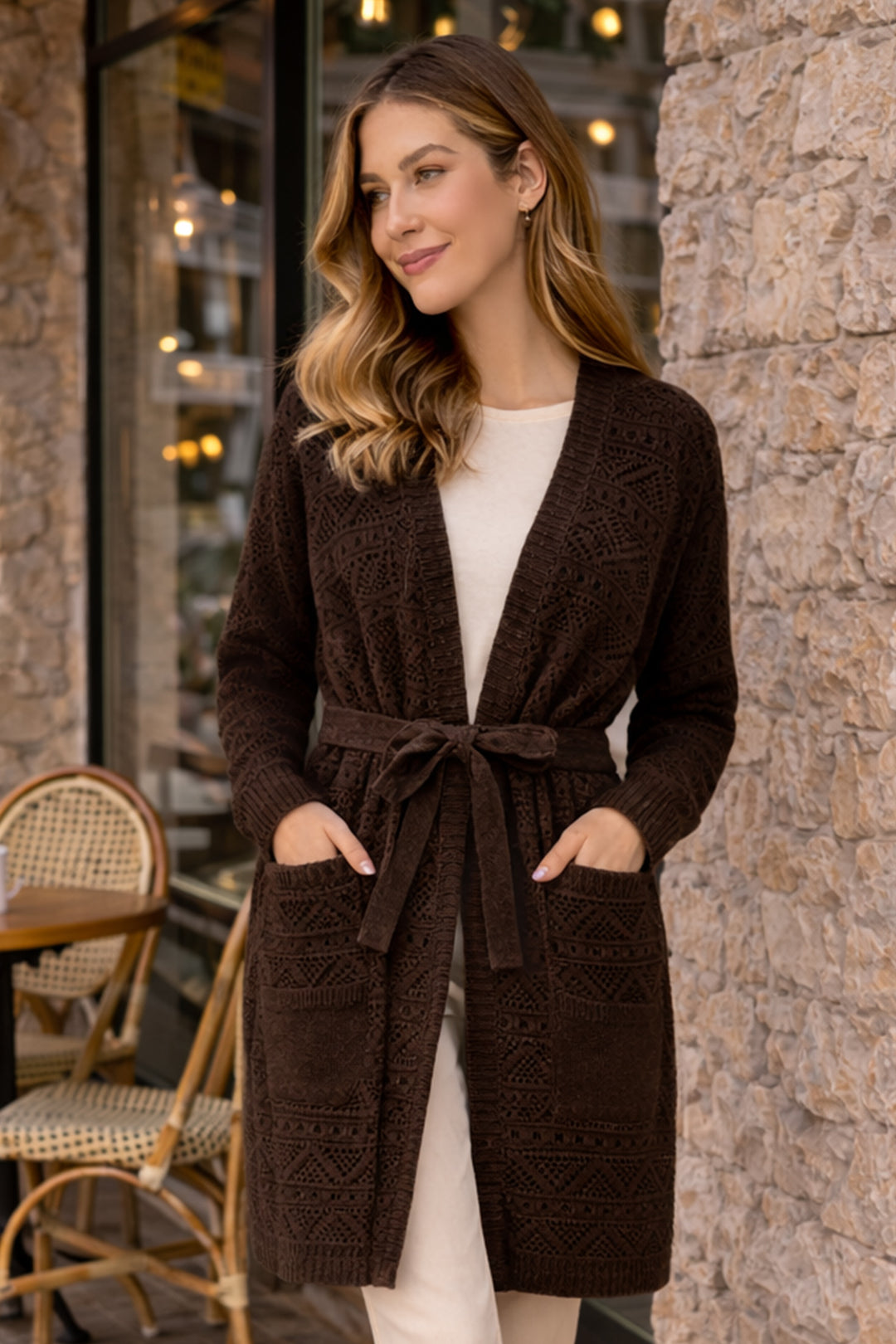 BNG Women Yazlık Pamuk Hırka R4348 Kahverengi - Collegno