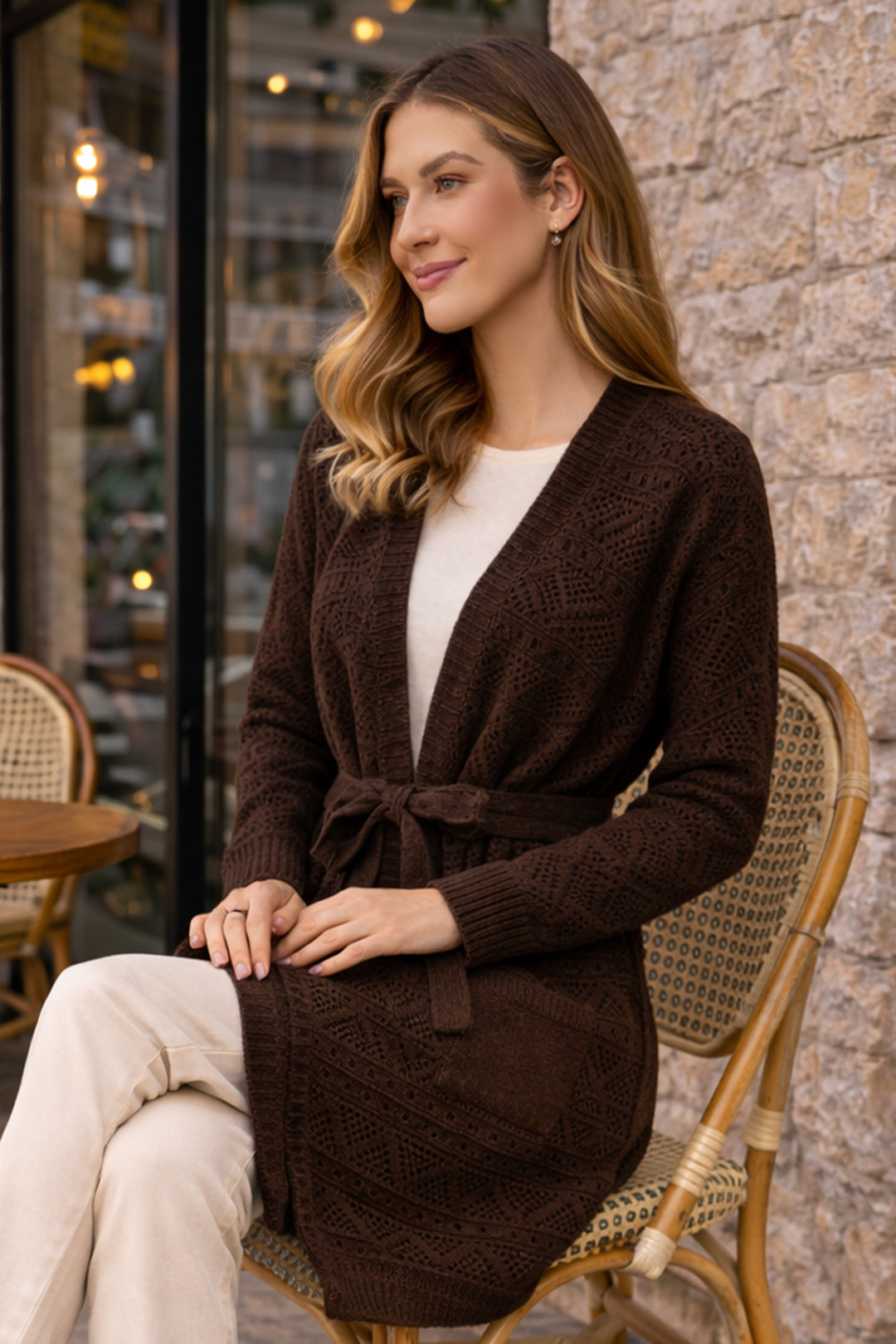 BNG Women Yazlık Pamuk Hırka R4348 Kahverengi - Collegno