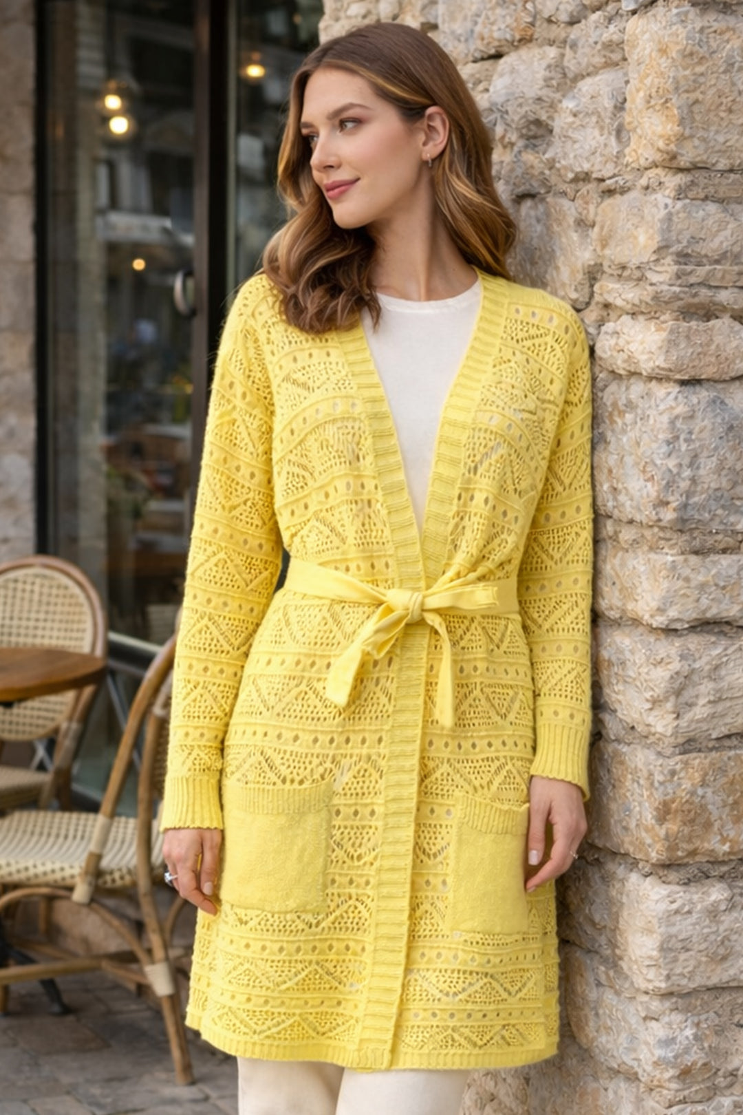 BNG Women Yazlık Pamuk Hırka R4348 Limon Sarısı - Rubí
