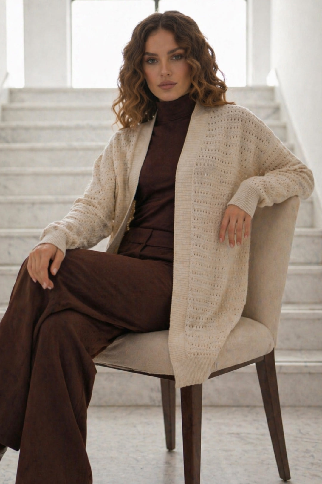 BNG Women Yazlık Pamuk Hırka R7193 Bej - Portugalete