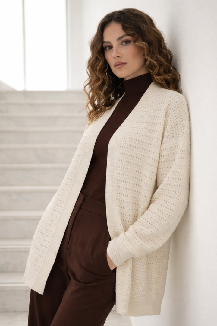 BNG Women Yazlık Pamuk Hırka R7193 Ekru - Raleigh
