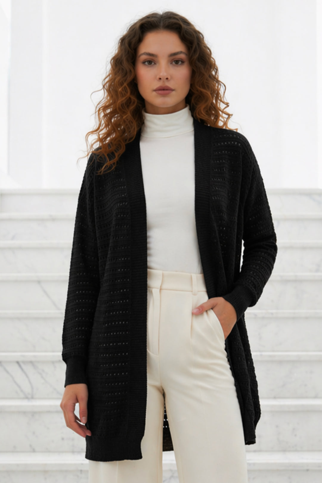 BNG Women Yazlık Pamuk Hırka R7193 Siyah - Tecamachalco