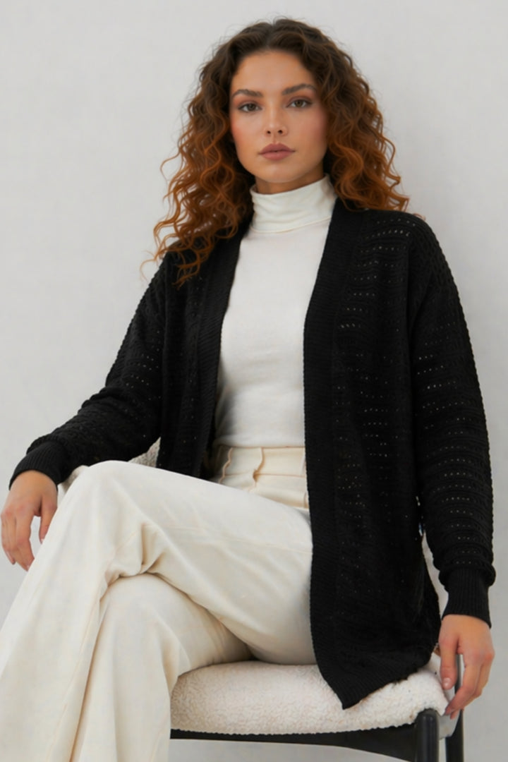 BNG Women Yazlık Pamuk Hırka R7193 Siyah - Tecamachalco