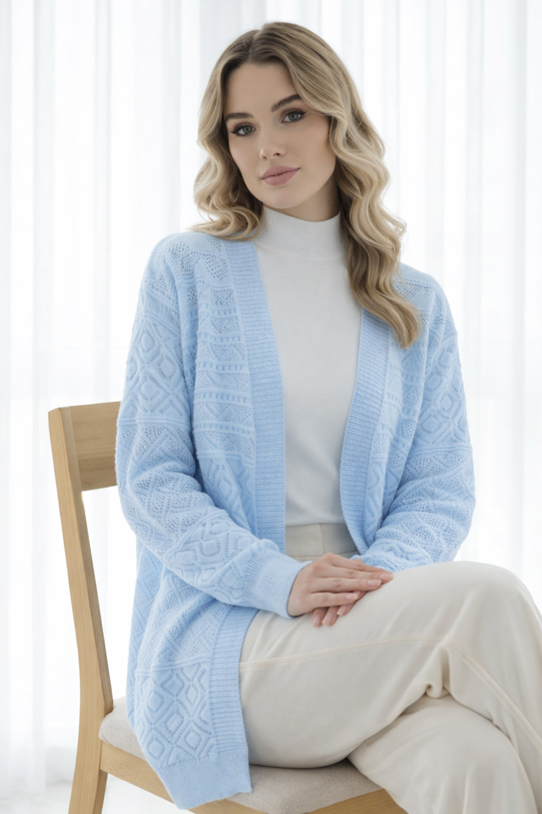BNG Women Yazlık Pamuk Hırka R7203 Bebe Mavisi - Pine Hills