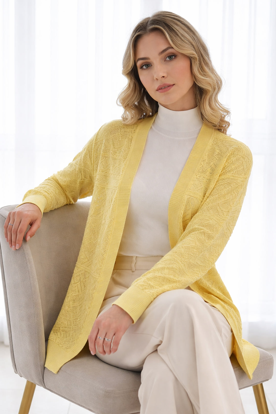 BNG Women Yazlık Pamuk Hırka R7203 Limon Sarısı - Tiel