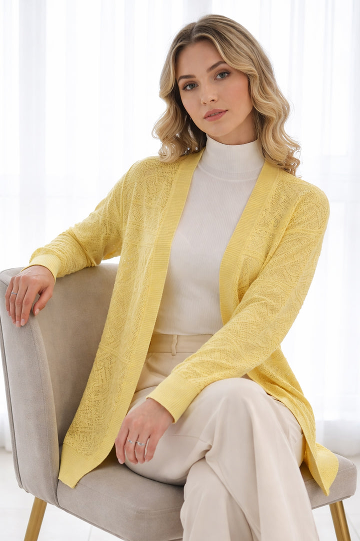 BNG Women Yazlık Pamuk Hırka R7203 Limon Sarısı - Tiel
