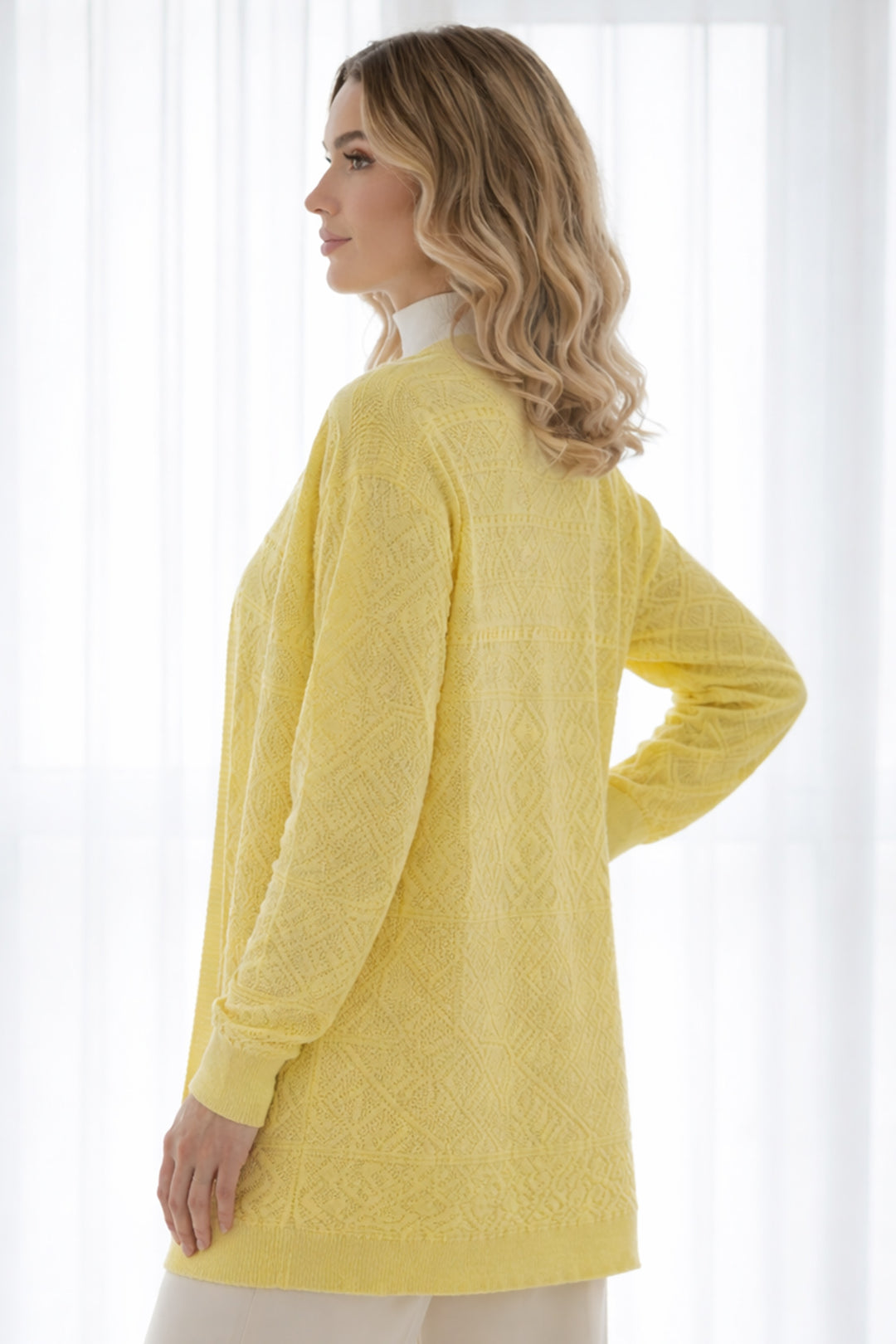 BNG Women Yazlık Pamuk Hırka R7203 Limon Sarısı - Tiel
