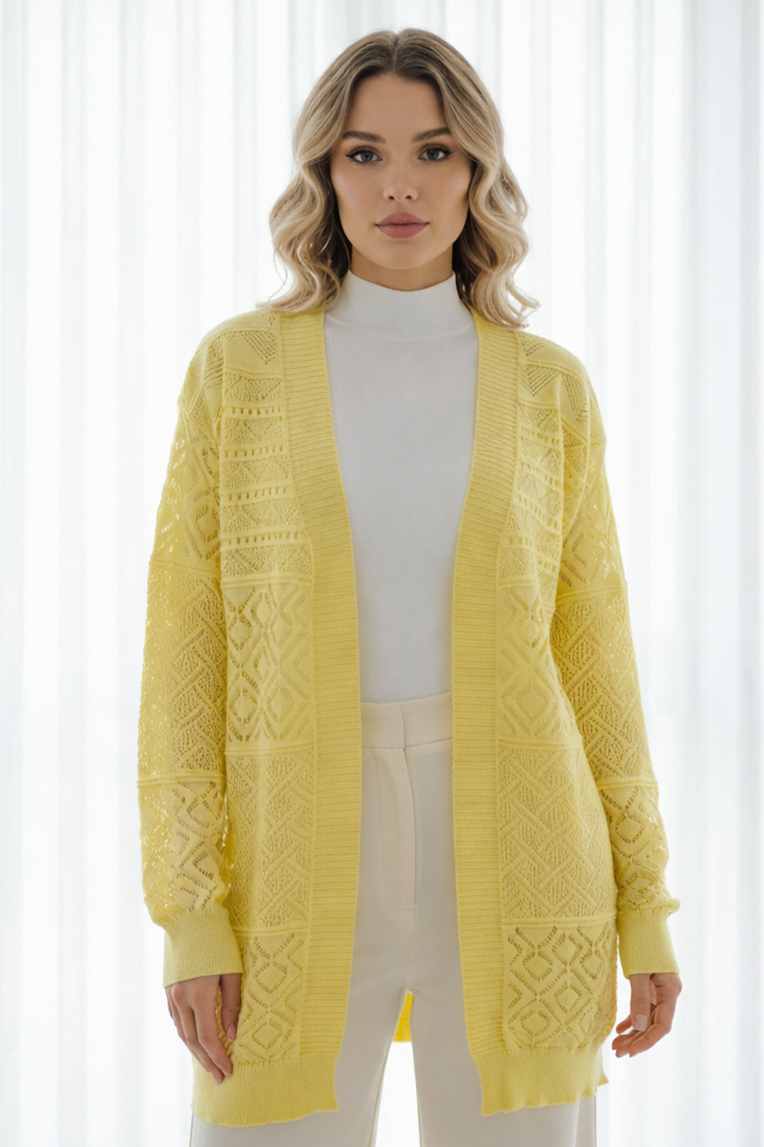 BNG Women Yazlık Pamuk Hırka R7203 Limon Sarısı - Tiel