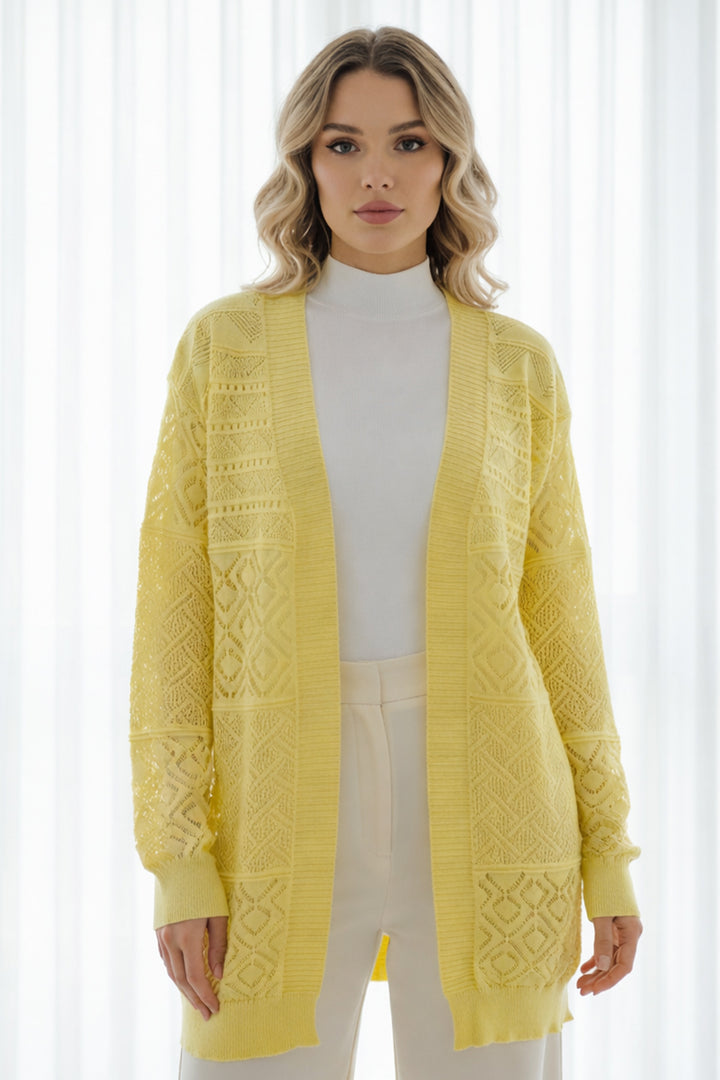 BNG Women Yazlık Pamuk Hırka R7203 Limon Sarısı - Tiel
