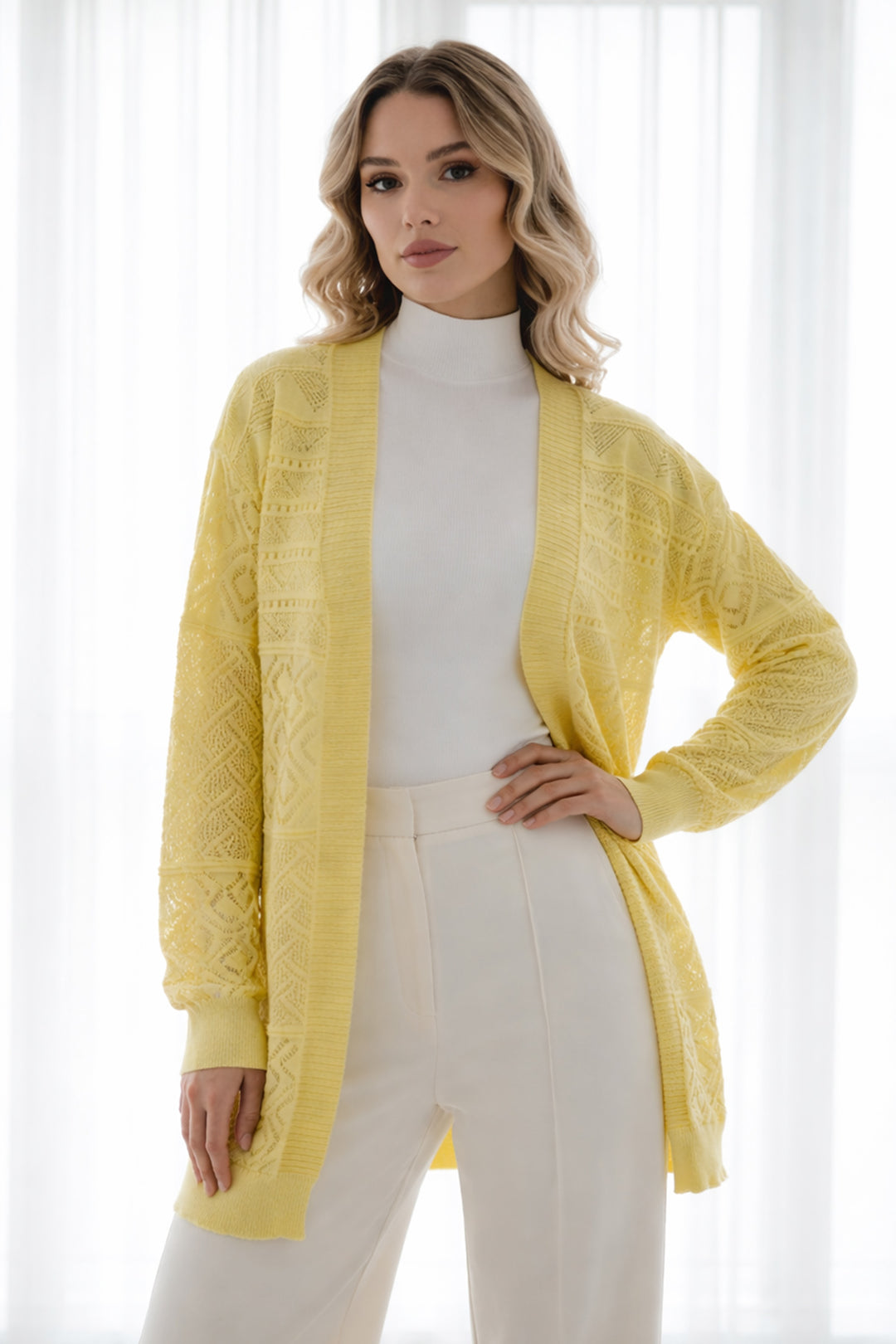 BNG Women Yazlık Pamuk Hırka R7203 Limon Sarısı - Tiel