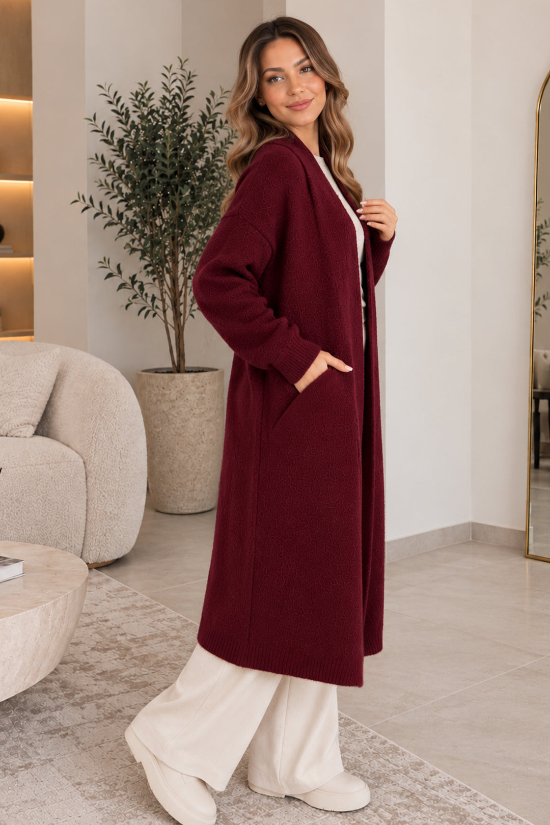 BNG Women Sakallı Uzun Triko Hırka R4617 Bordo - Harrisburg