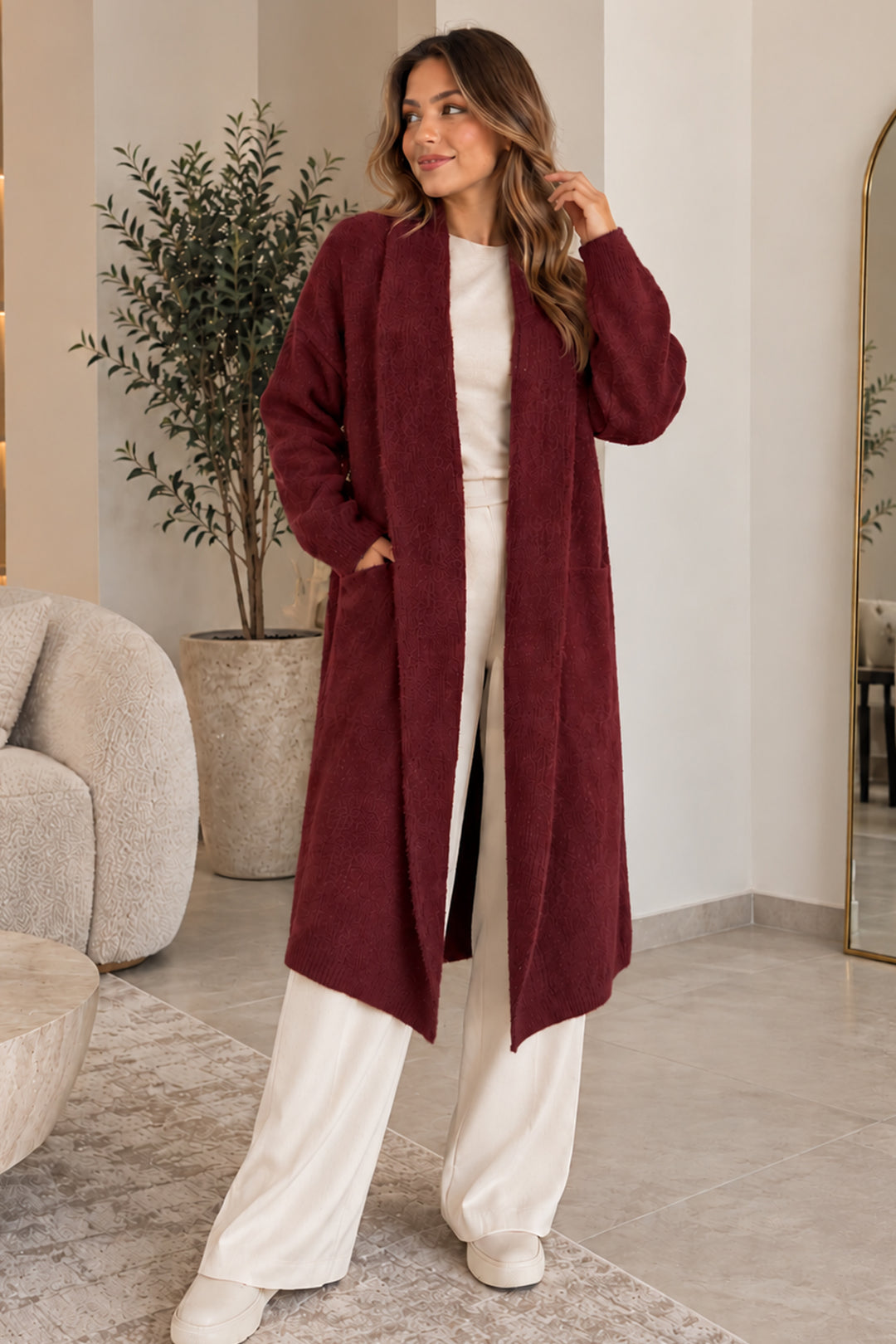 BNG Women Sakallı Uzun Triko Hırka R4617 Bordo - Harrisburg