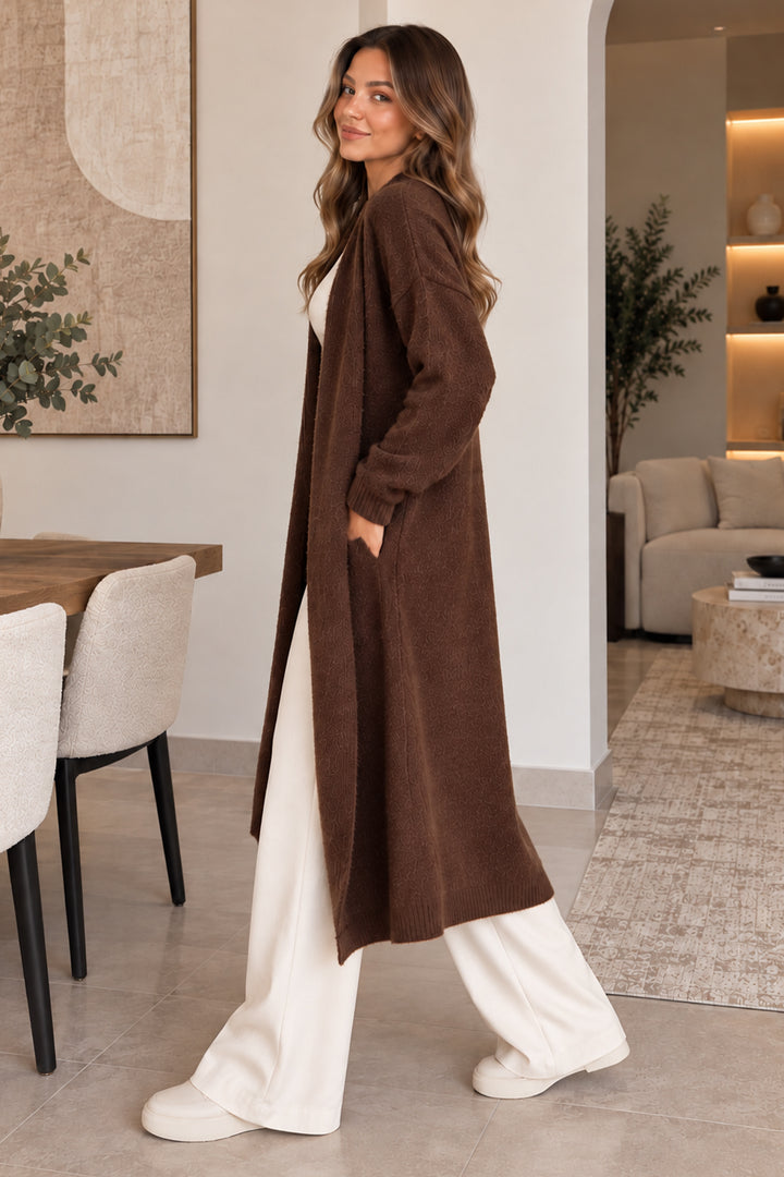 BNG Women Sakallı Uzun Triko Hırka R4617 Kahverengi - Whangarei