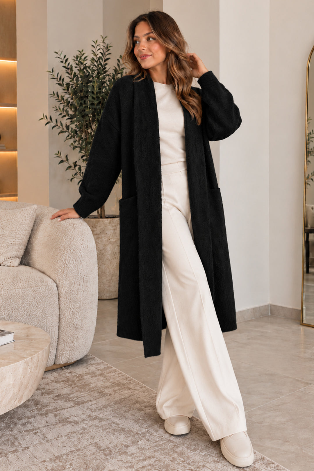 BNG Women Sakallı Uzun Triko Hırka R4617 Siyah - Vaulx-en-Velin