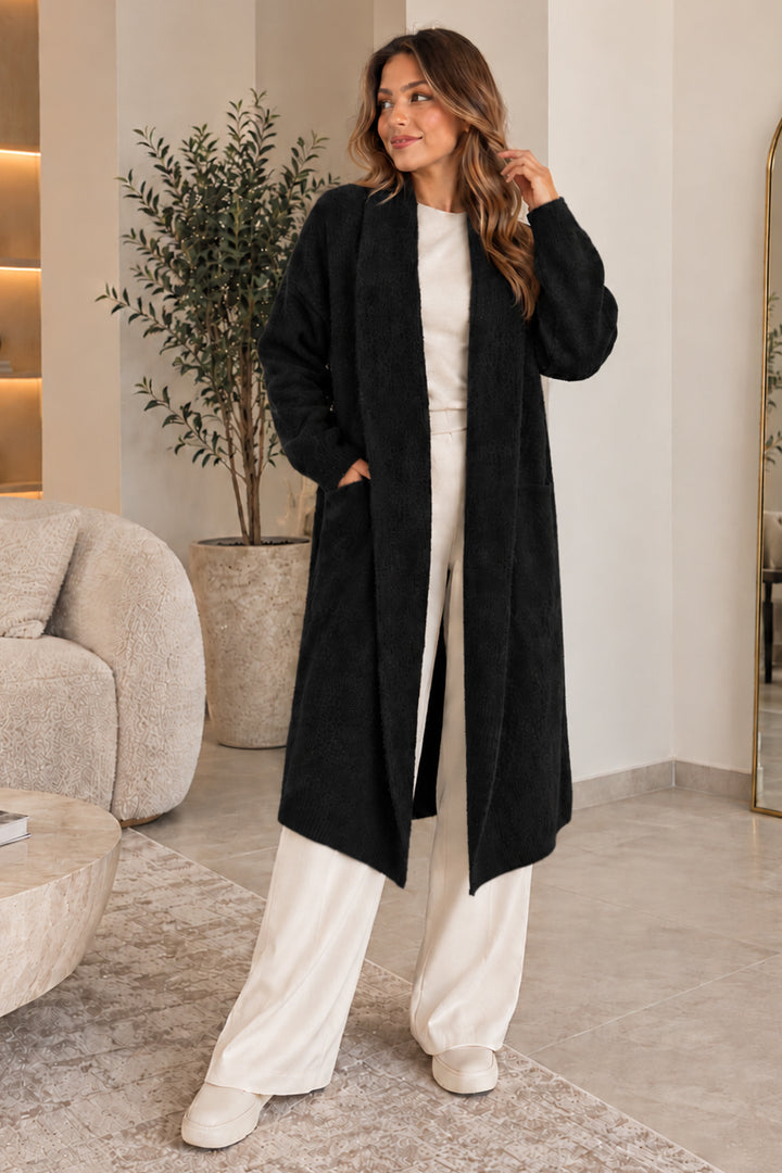 BNG Women Sakallı Uzun Triko Hırka R4617 Siyah - Vaulx-en-Velin