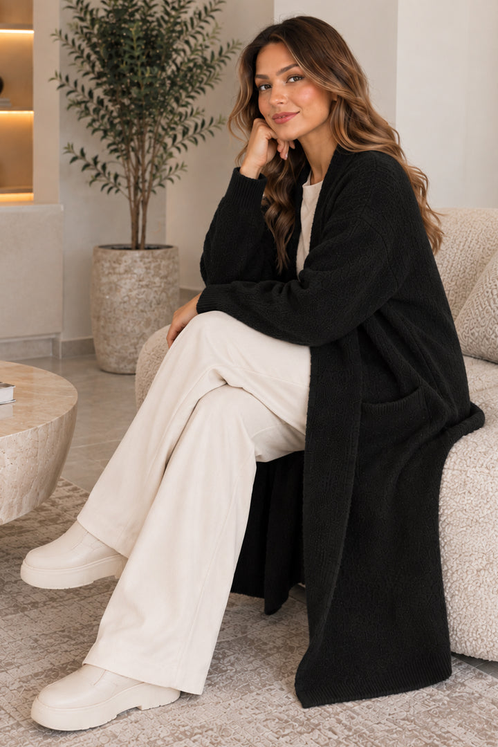 BNG Women Sakallı Uzun Triko Hırka R4617 Siyah - Vaulx-en-Velin