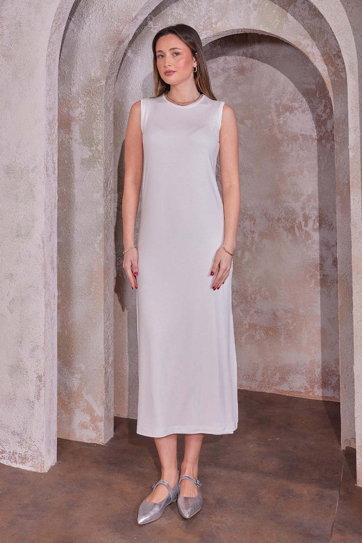 BNG Women Kolsuz Penye İçlik Elbise Ekru 4775 - Springfield