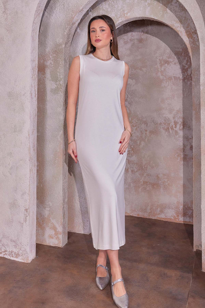 BNG Women Kolsuz Penye İçlik Elbise Ekru 4775 - Springfield