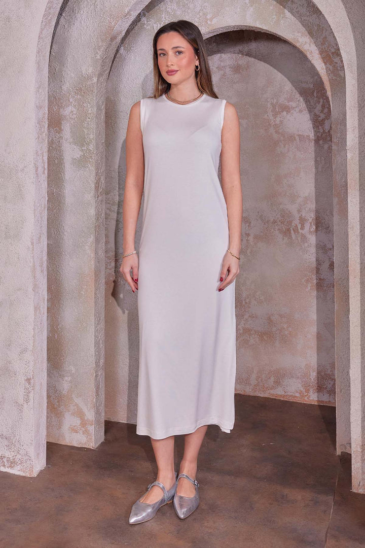 BNG Women Kolsuz Penye İçlik Elbise Ekru 4775 - Springfield