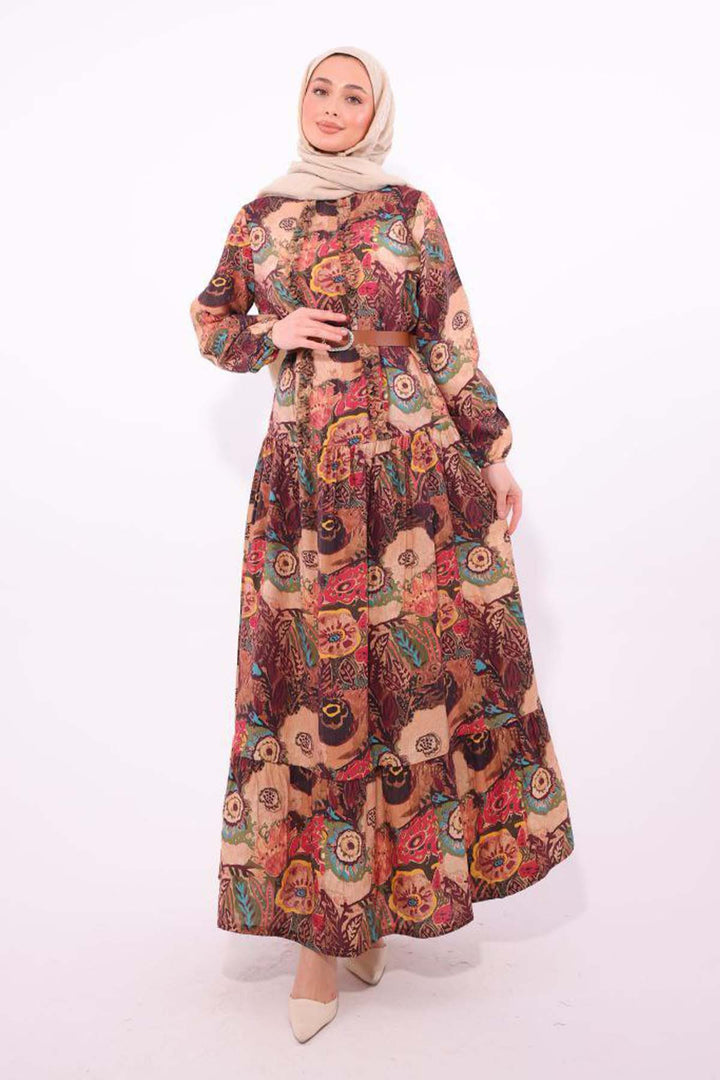 BNG Women Patterned Belted Dress Burgundy 4830 - Campbell River