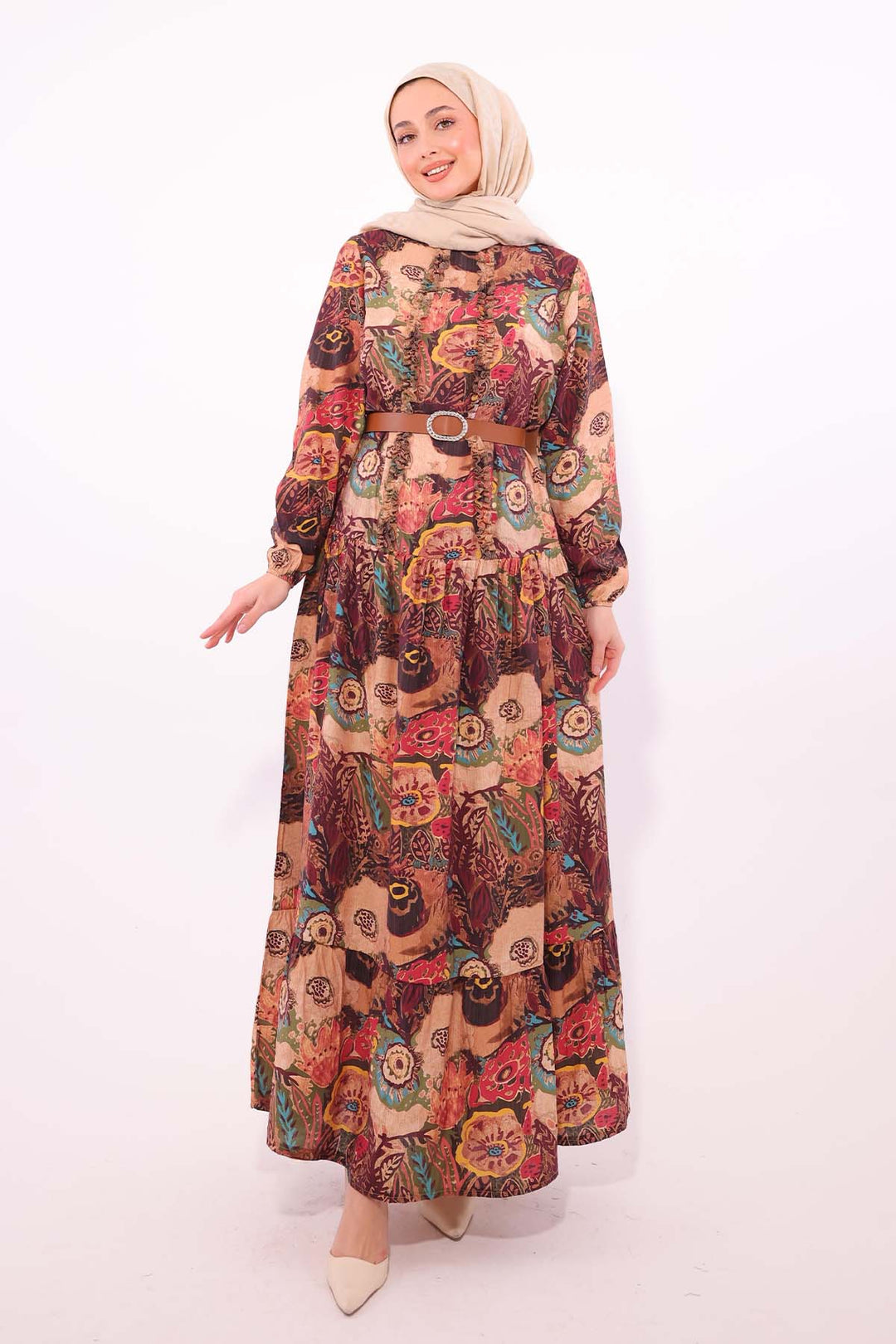 BNG Women Patterned Belted Dress Burgundy 4830 - Campbell River