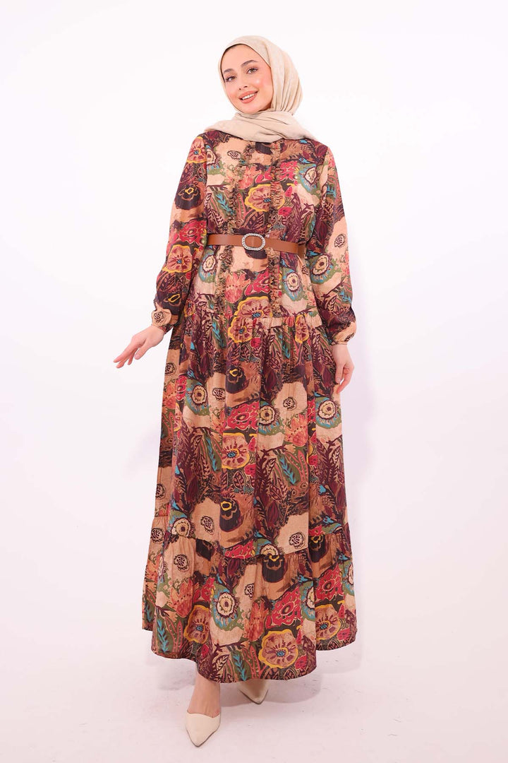 BNG Women Patterned Belted Dress Burgundy 4830 - Campbell River