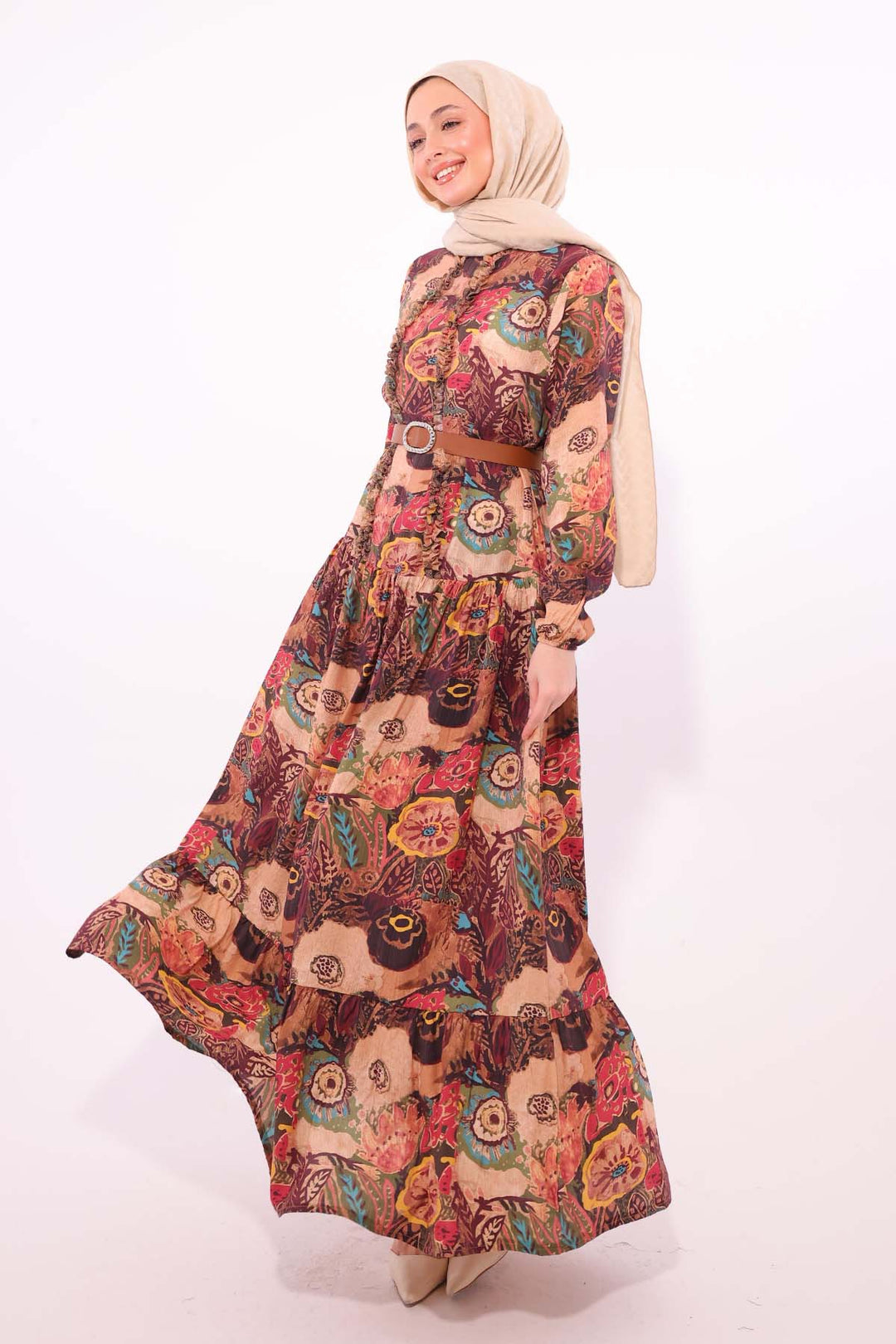 BNG Women Patterned Belted Dress Burgundy 4830 - Campbell River