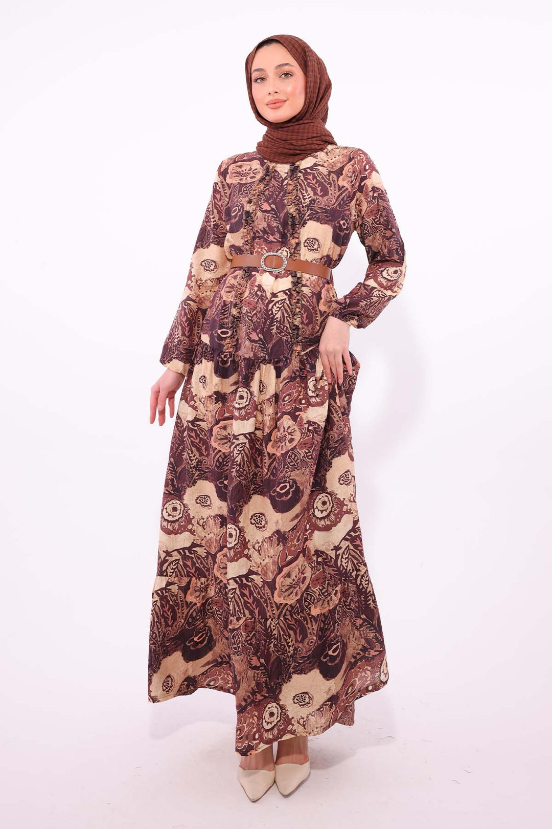 BNG Women Patterned Belted Dress Brown 4830 - Hillsboro