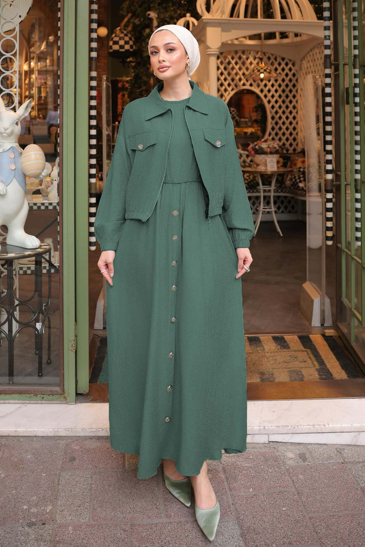 BNG Women Jacketed Tunic Dress Emerald Green 4842 - San Mateo Atenco