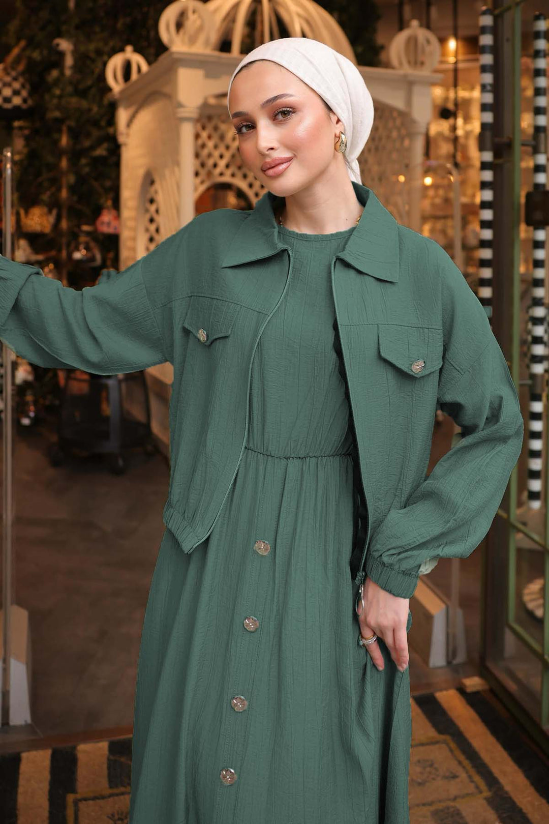 BNG Women Jacketed Tunic Dress Emerald Green 4842 - San Mateo Atenco