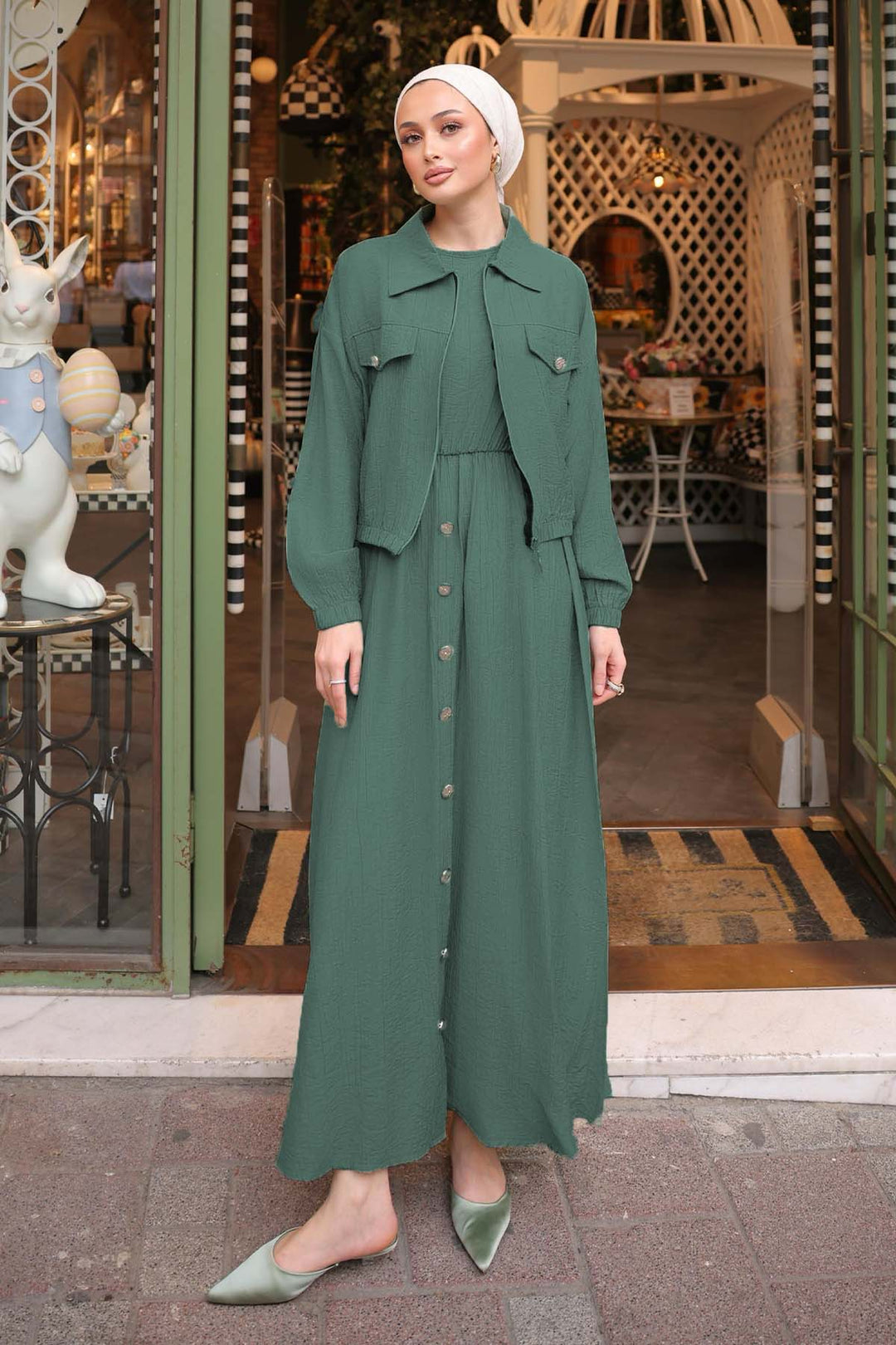 BNG Women Jacketed Tunic Dress Emerald Green 4842 - San Mateo Atenco