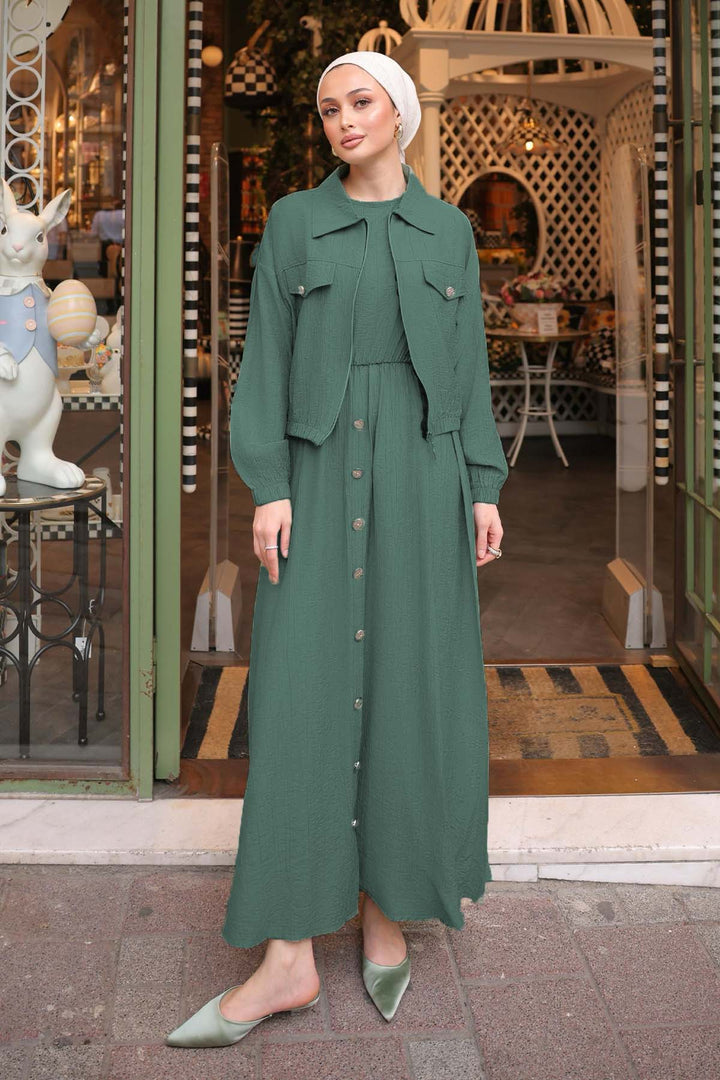 BNG Women Jacketed Tunic Dress Emerald Green 4842 - San Mateo Atenco
