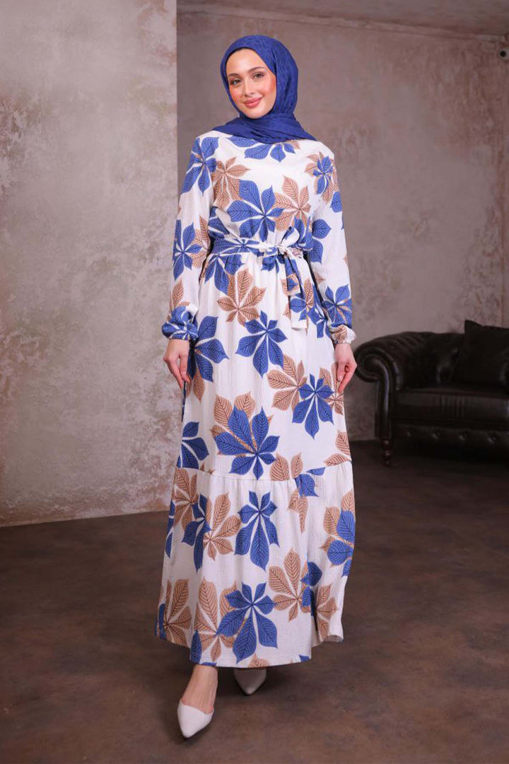 BNG Women Patterned Hijab Dress Blue 4852 - Horad Zhodzina