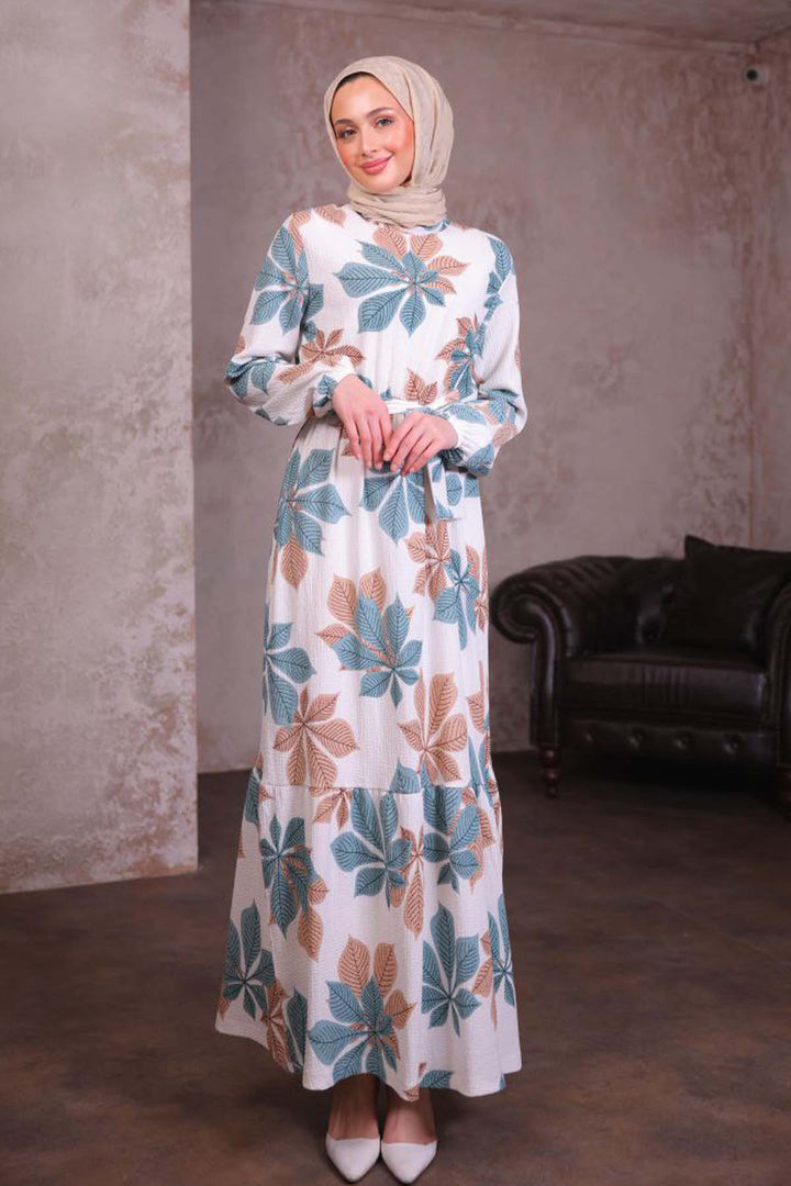 BNG Women Patterned Hijab Dress Mint Green 4852 - Porta Westfalica