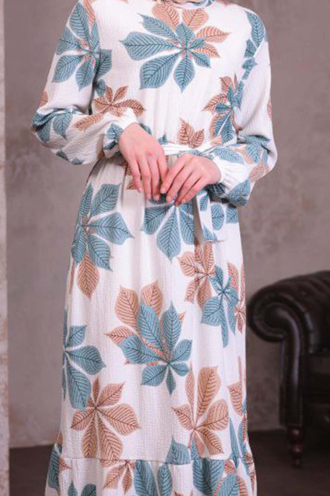 BNG Women Patterned Hijab Dress Mint Green 4852 - Porta Westfalica