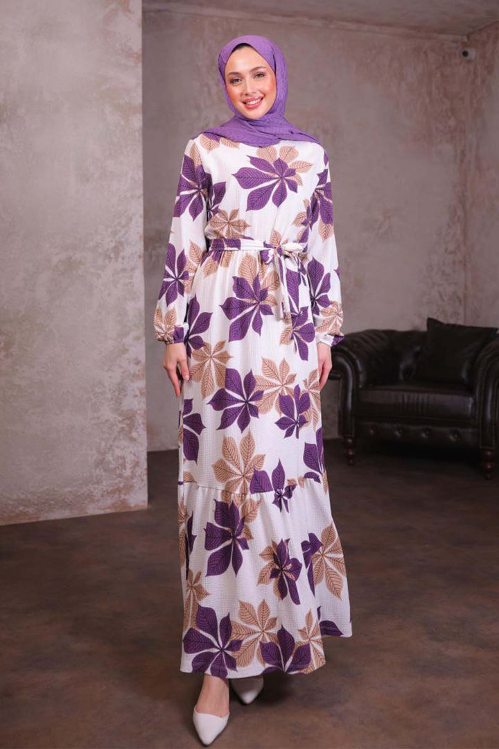 BNG Women Patterned Hijab Dress Purple 4852 - Riverhead