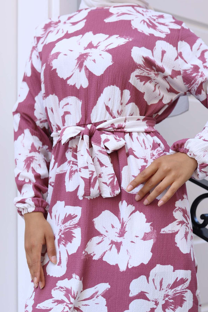 BNG Women Floral Patterned Hijab Dress Rose Pink 4907 - Yorba Linda