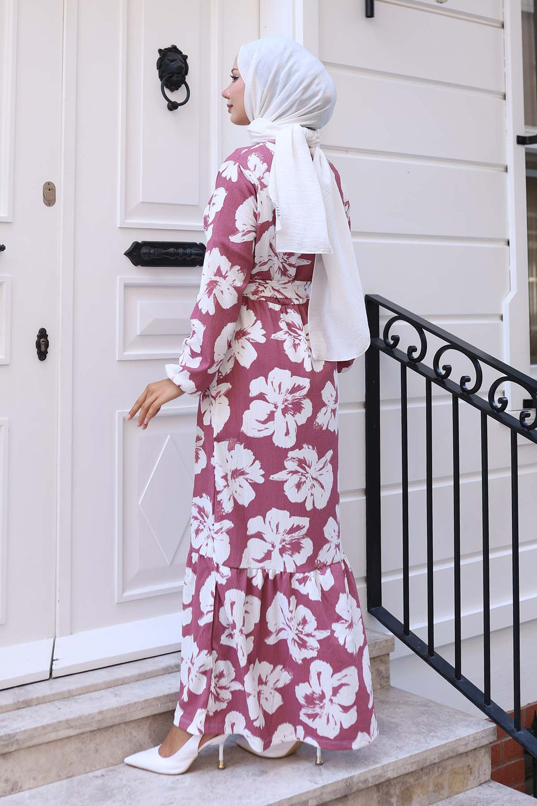 BNG Women Floral Patterned Hijab Dress Rose Pink 4907 - Yorba Linda