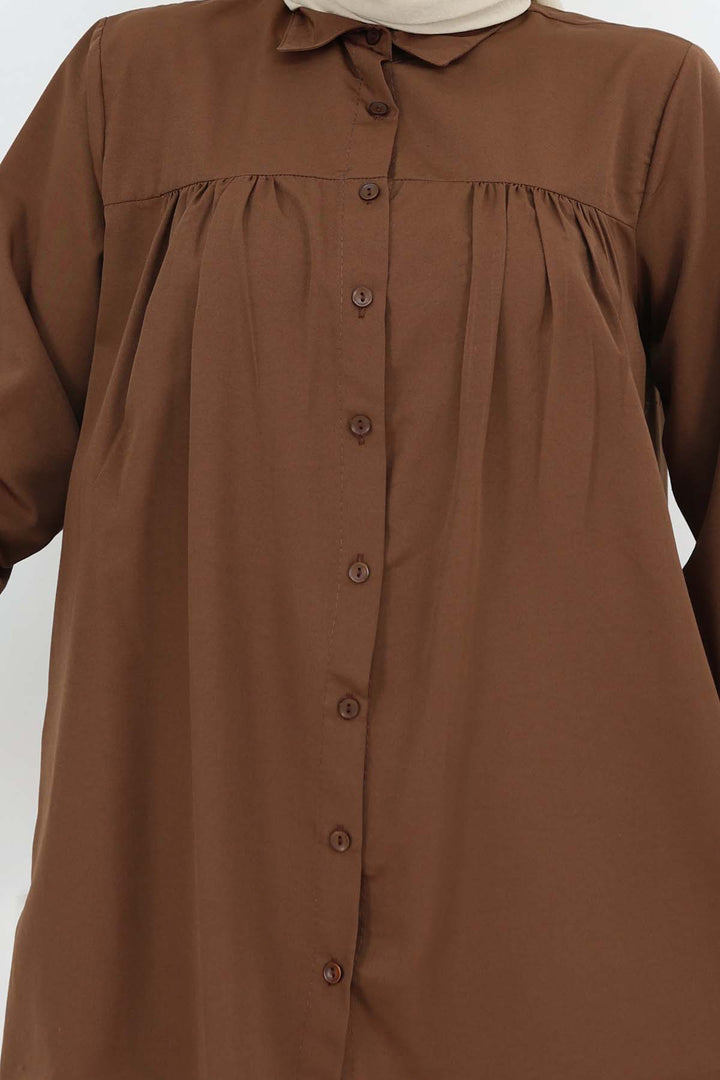 BNG Women Tied Sleeve Modest Shirt Brown 12030 - Yuzhnoukrainsk