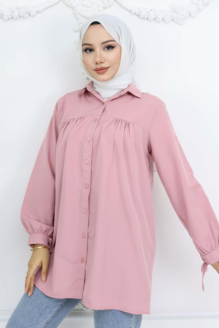 BNG Women Kolları Bağcıklı Tesettür Gömlek Pudra 12030 - Grand Rapids
